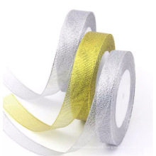 3/4" Gift Packing Ribbon 100% Polyester Gold And Silver Metallic Ribbon For Decoration